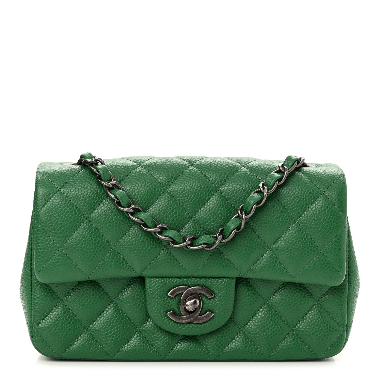 Caviar Quilted Mini Rectangular Flap Green