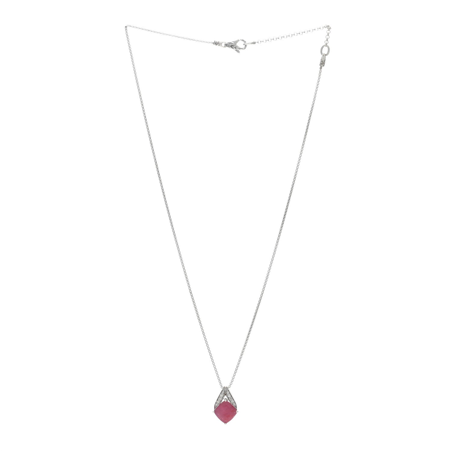 John Hardy Sterling Silver Diamond Ruby Pendant Necklace 2 of 5