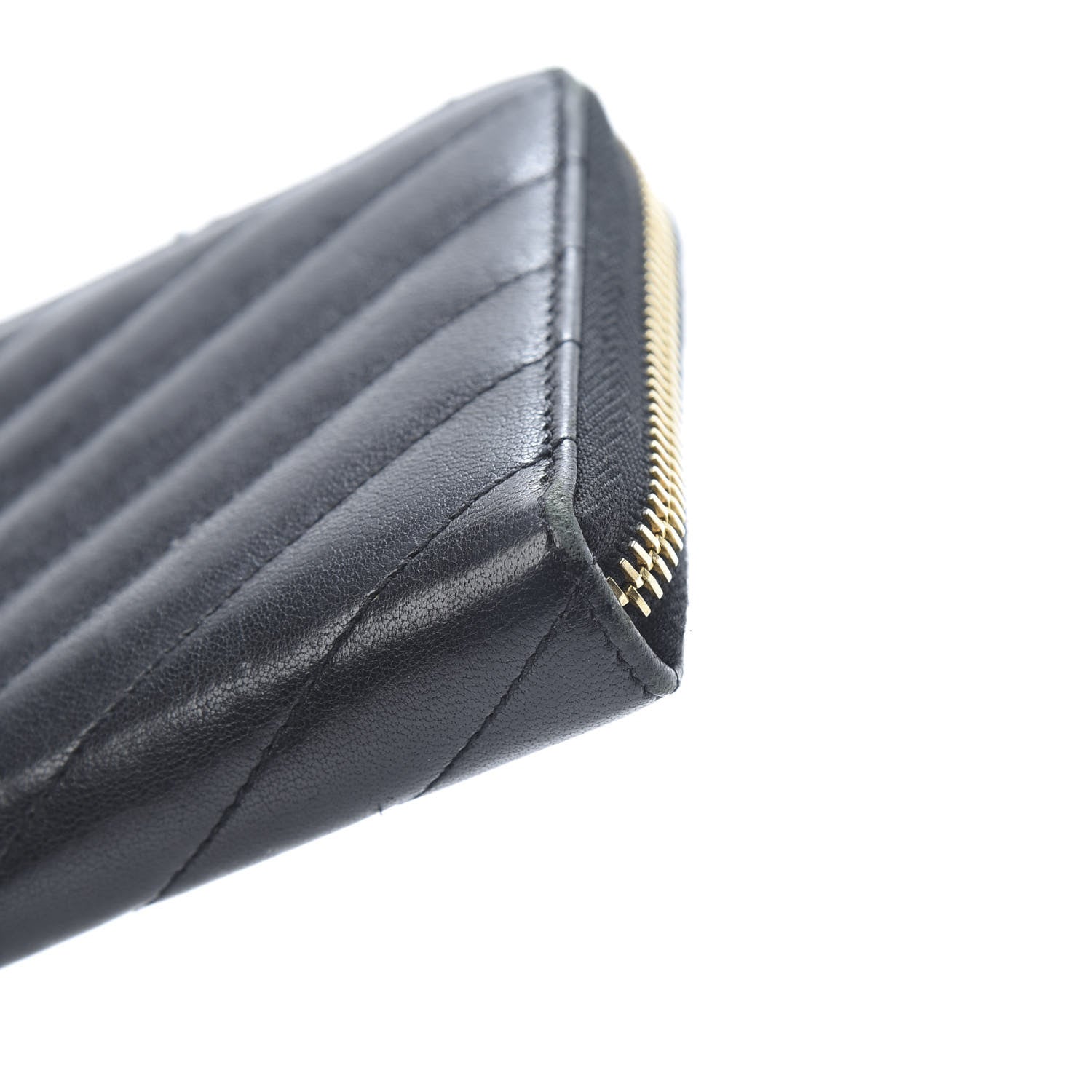 Saint Laurent Calfskin Matelasse Chevron Monogram Zip Around Wallet Black 8 of 10
