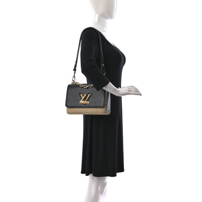 Louis Vuitton Calfskin Raffia Twist Shoulder Bag MM Black 2 of 8