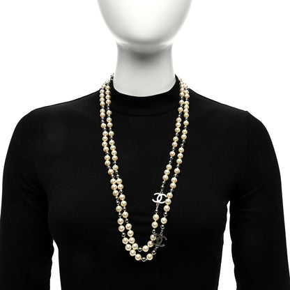 Chanel Pearl Bead CC Long Necklace Silver 2 of 4