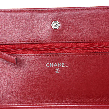 Chanel Lambskin Quilted Wallet on Chain WOC Red 10 of 14