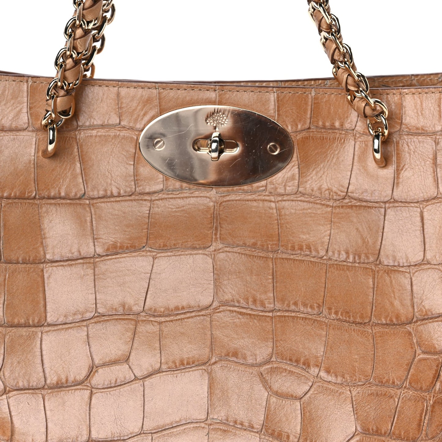 Crocodile Embossed Calfskin Cecily Tote Biscuit Brown
