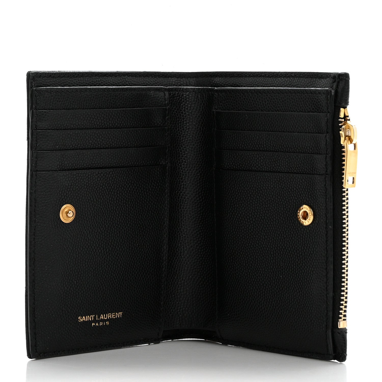 Saint Laurent Grain De Poudre Matelasse Chevron Monogram Zipped Two-Part Wallet Black 5 of 10