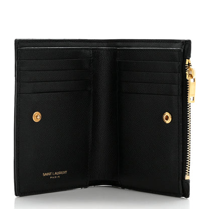 Saint Laurent Grain De Poudre Matelasse Chevron Monogram Zipped Two-Part Wallet Black 5 of 10