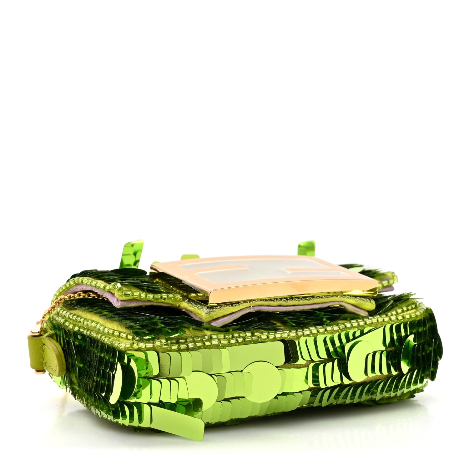 Fendi Sequin Paillettes Shiny Nappa Sex and the City Nano Maxi Buckle Baguette Charm Wasabi 4 of 12