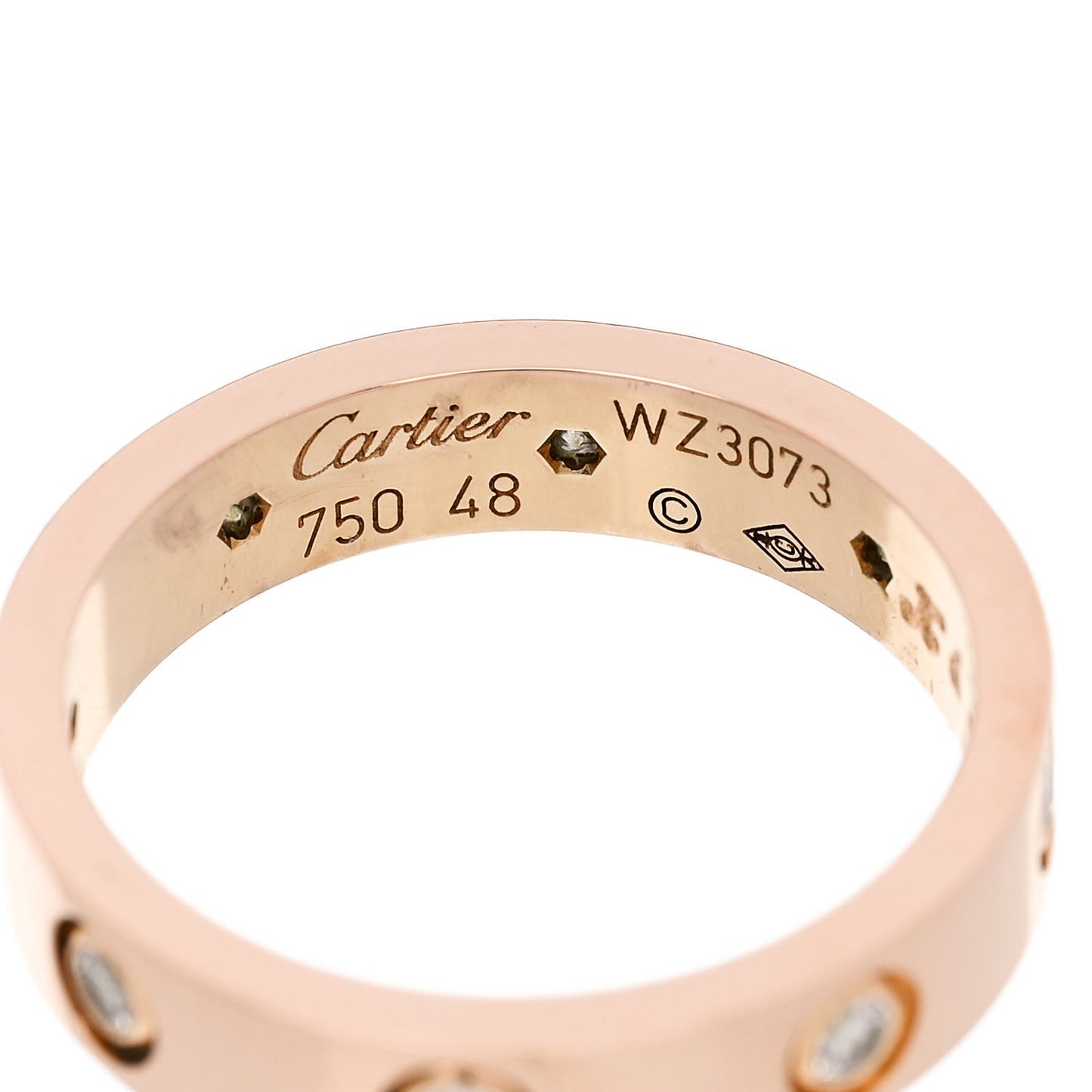 18K Pink Gold 8 Diamond 4mm LOVE Wedding Band Ring 48 4.5