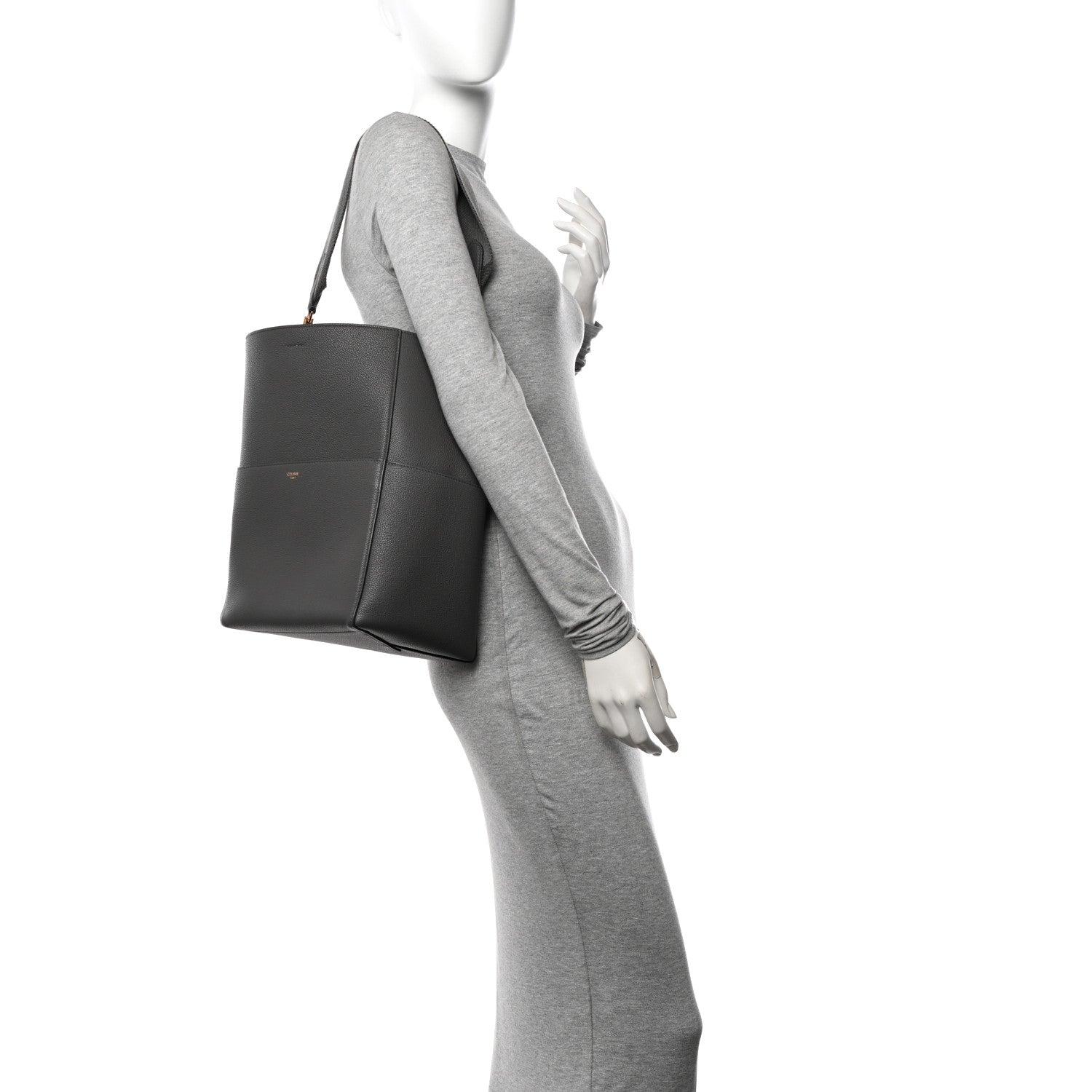 Celine Soft Grained Calfskin Sangle Bucket Bag Kohl 2 of 10