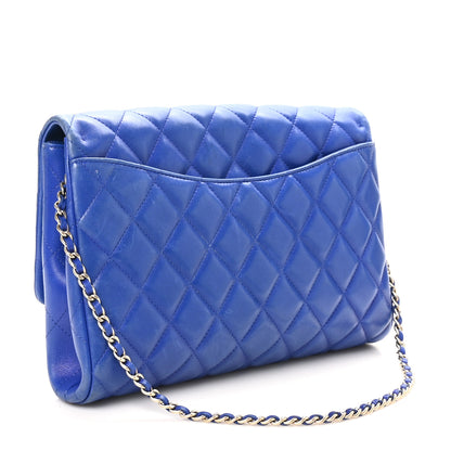 Chanel Lambskin Quilted Clutch Flap Blue 3 of 10