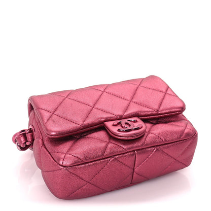 Chanel Metallic Lambskin Quilted Mini Lacquered Chain Flap  Pink 3 of 9