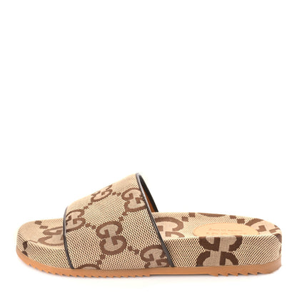 Gucci Monogram Jumbo GG Mens Slide Sandals 40 Camel Ebony 1 of 9