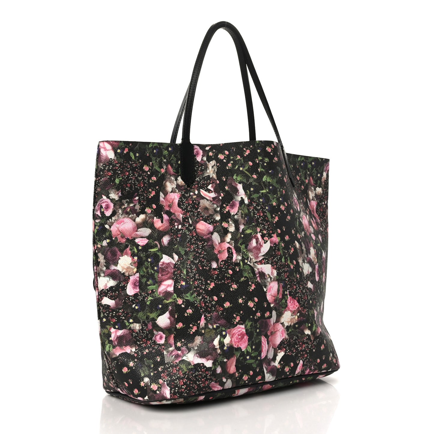 Textured Coated Canvas Roses Camouflage Print Large Antigona Tote Black