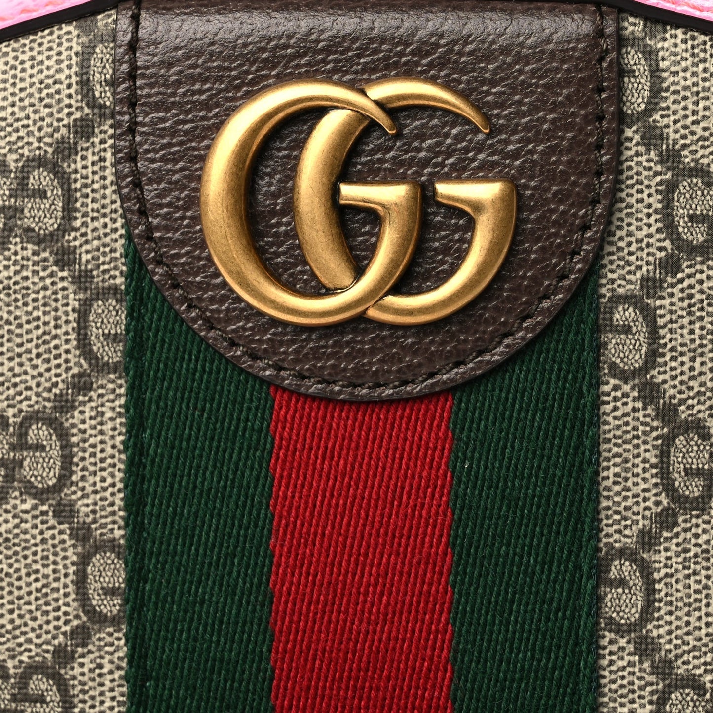 GG Supreme Monogram Textured Dollar Calfskin Web Small Ophidia Day Backpack Beige Ebony Fluorescent Fuchsia