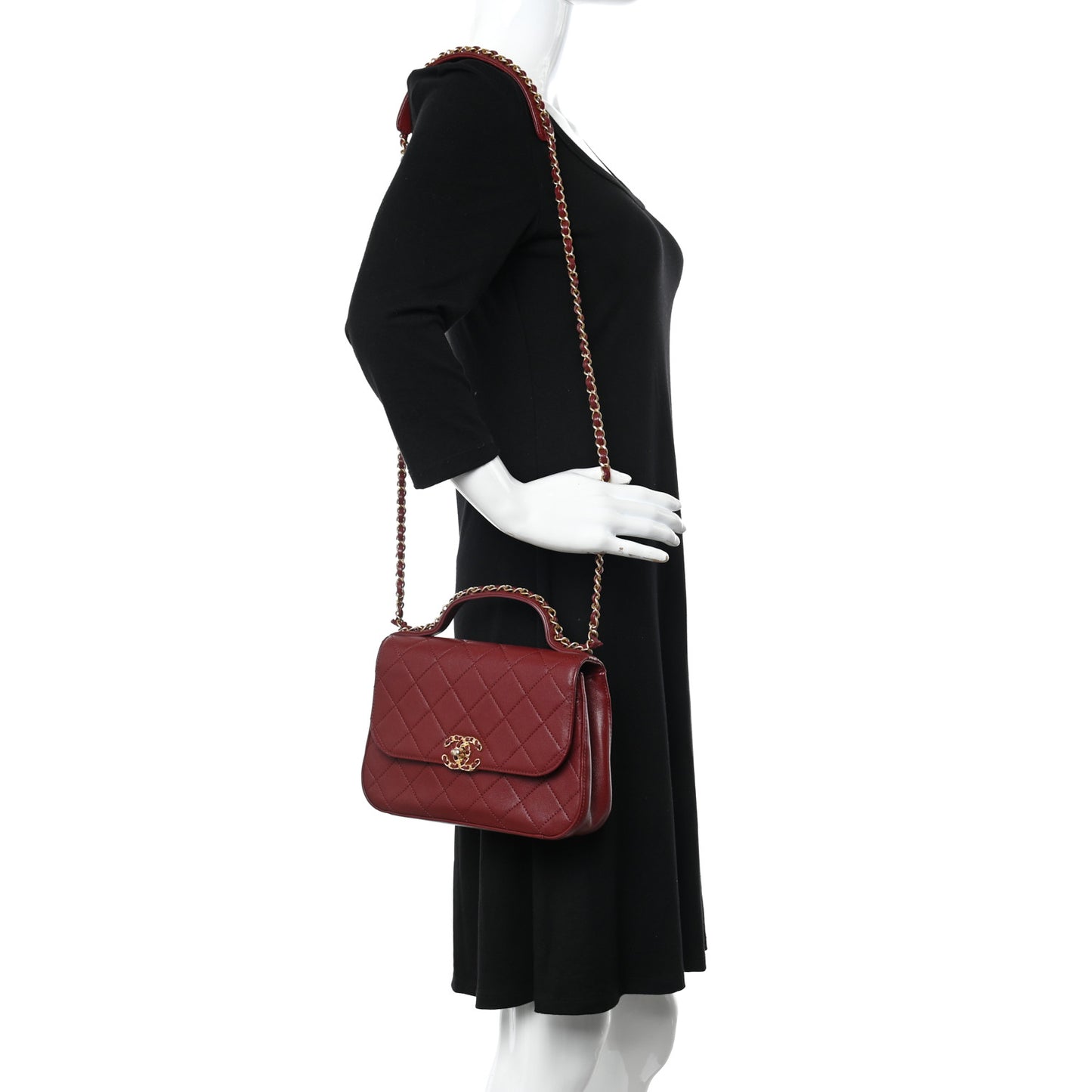 Lambskin Quilted Chain Infinity Top Handle Flap Burgundy