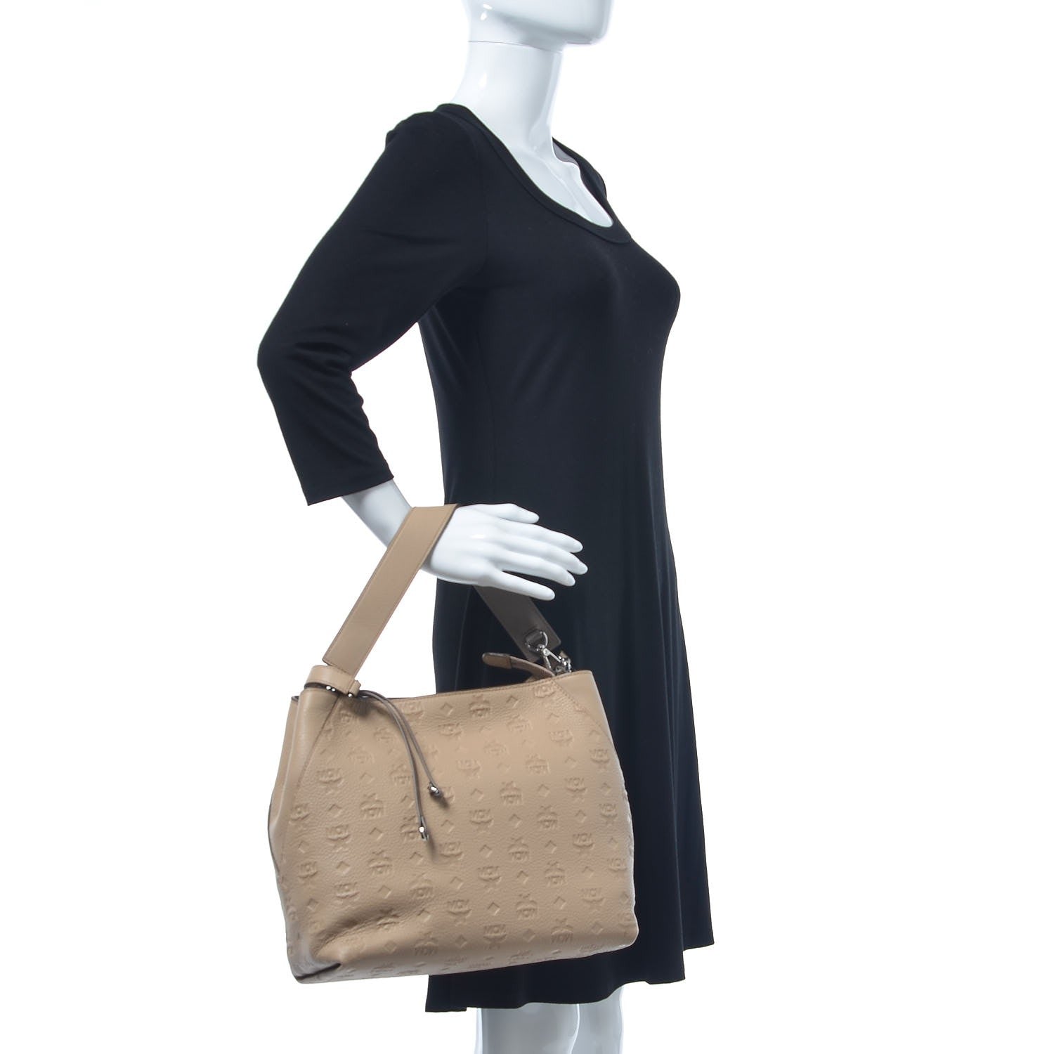 MCM Grained Calfskin Medium Klara Hobo New Beige 3 of 9