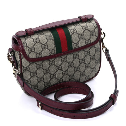 Gucci GG Supreme Monogram Textured Dollar Calfskin Small Ophidia Top Handle Shoulder Bag Beige Bordeaux 2 of 8