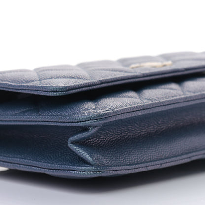 Chanel Iridescent Caviar Quilted Wallet On Chain WOC Dark Blue 8 of 9