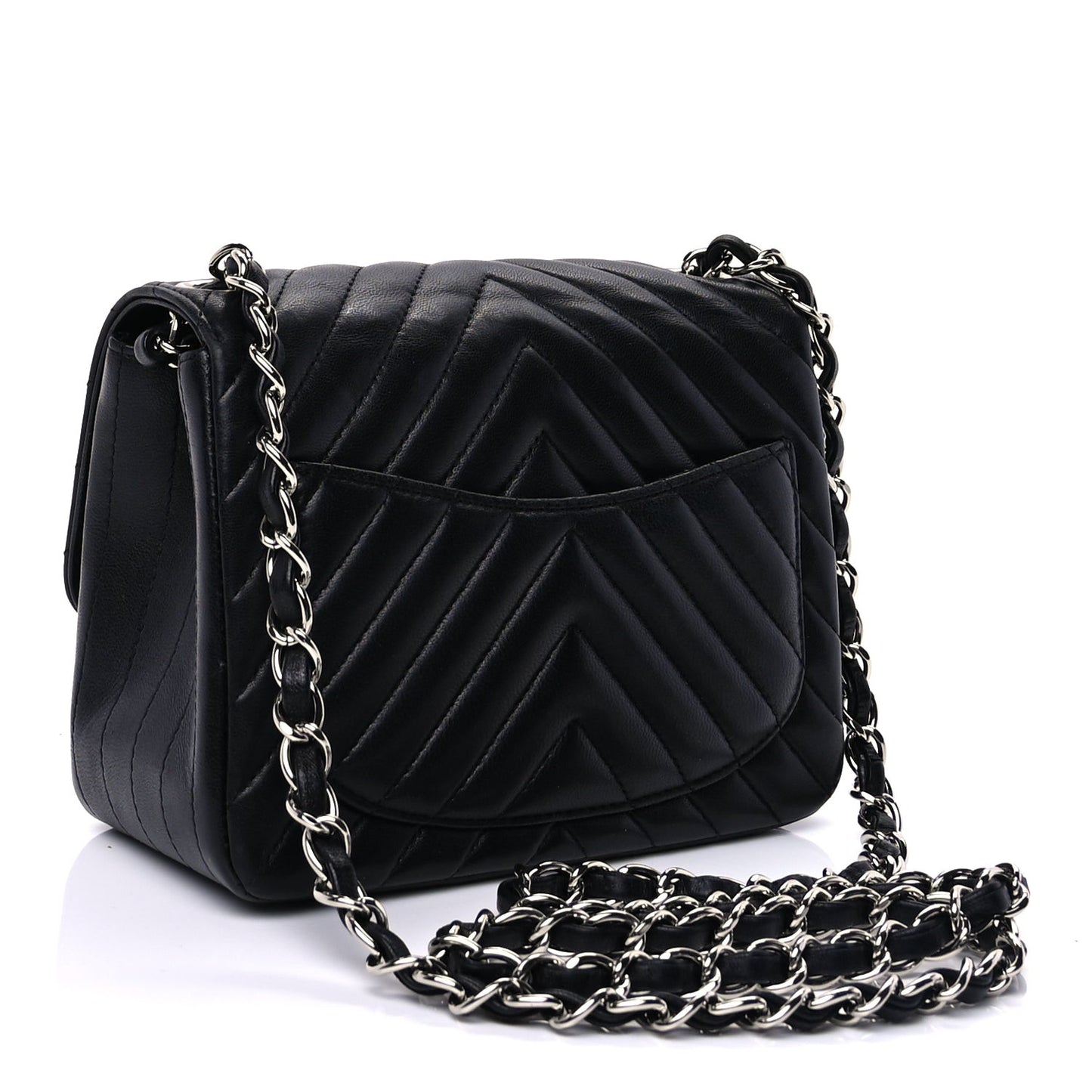 Lambskin Chevron Quilted Mini Square Flap  Black