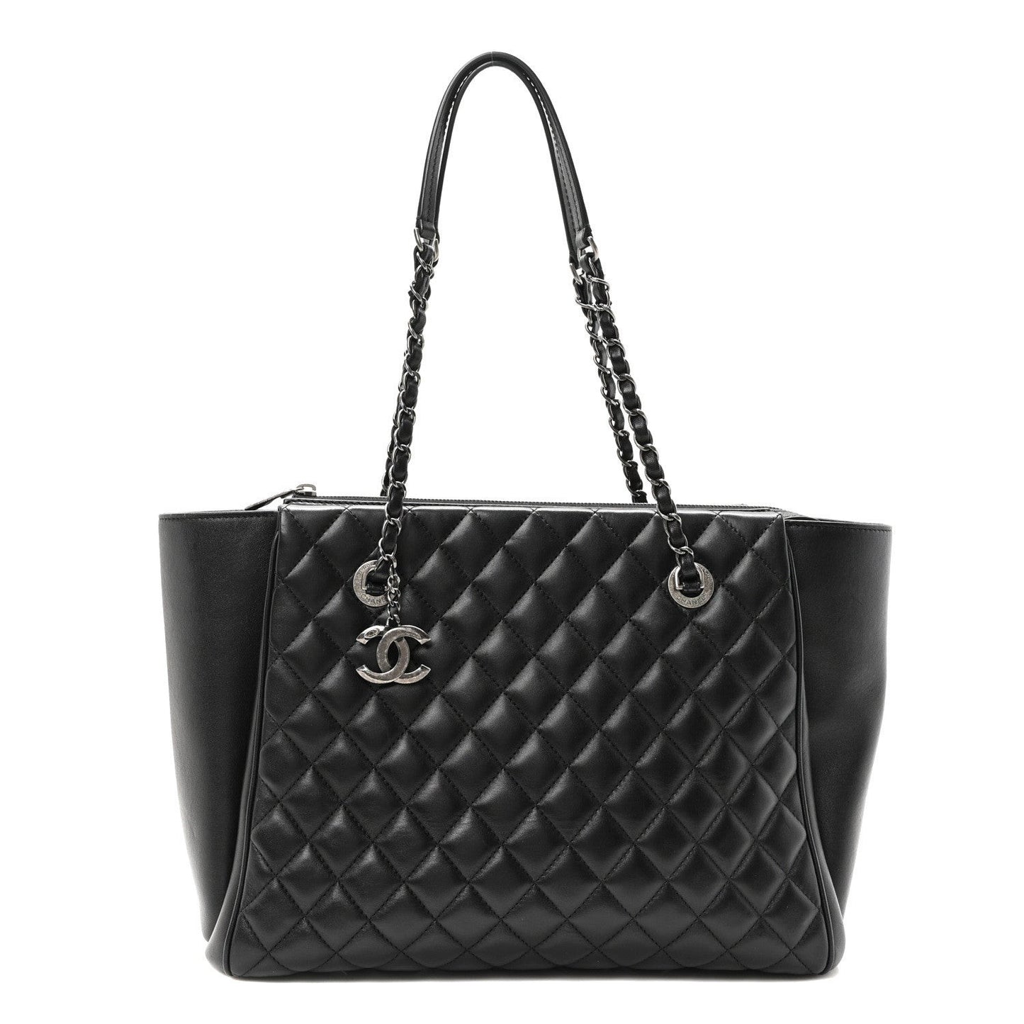 Lambskin Quilted Shopping Tote Black