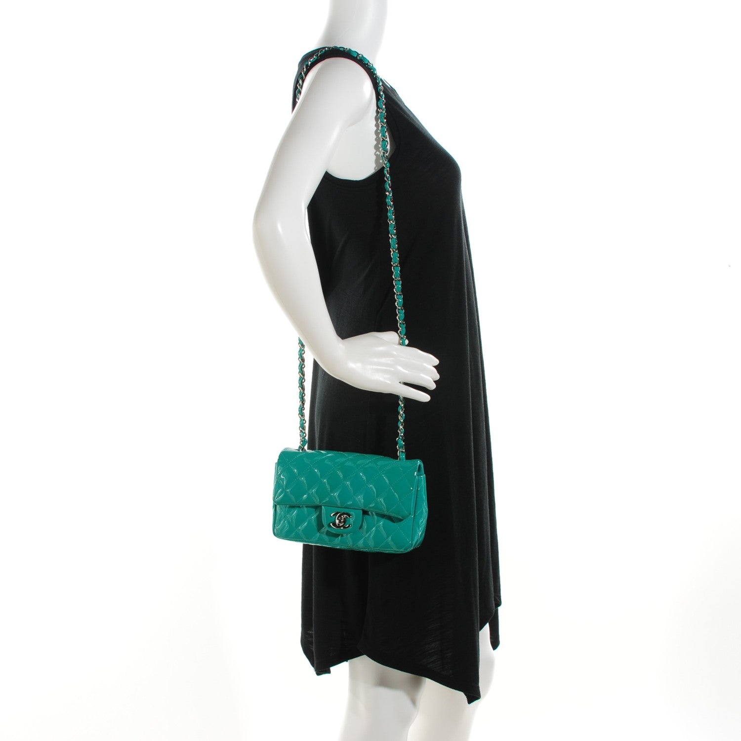 Chanel Patent Calfskin Quilted Mini Rectangular Flap Green 2 of 12