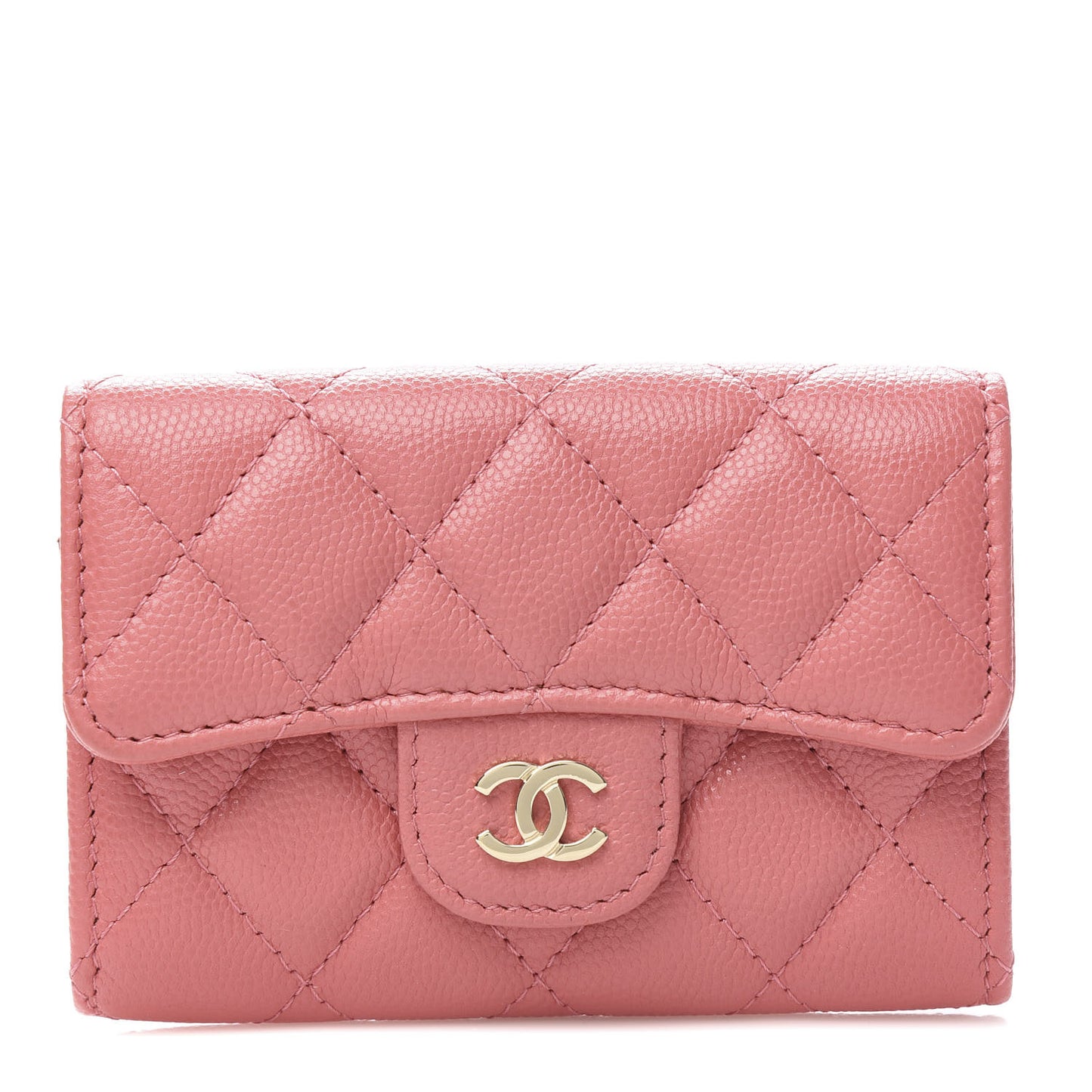 Caviar Quilted Flap Card Holder Pink