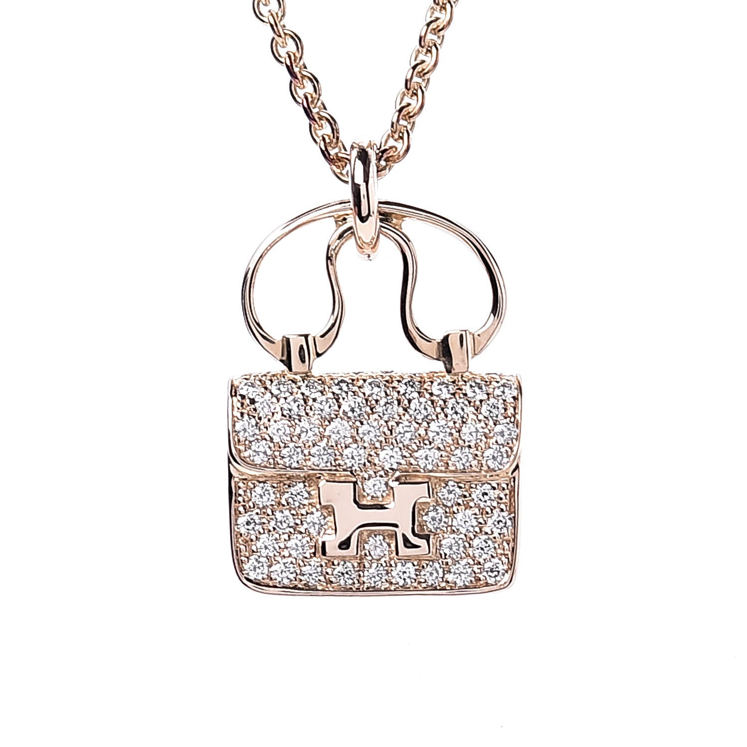 Hermes 18K Rose Gold Diamond Constance Amulette Pendant Necklace 4 of 7