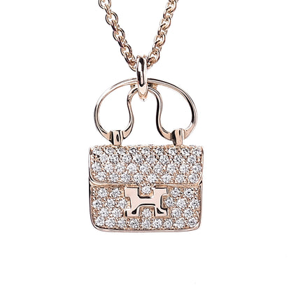 Hermes 18K Rose Gold Diamond Constance Amulette Pendant Necklace 4 of 7