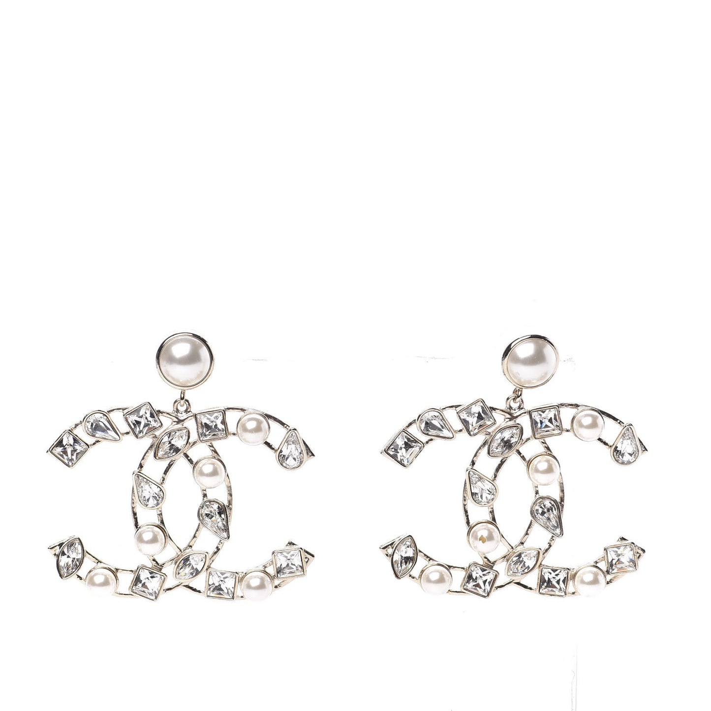 Metal Glass Pearl CC Crystal Snowfall CC Drop Earrings Light Gold