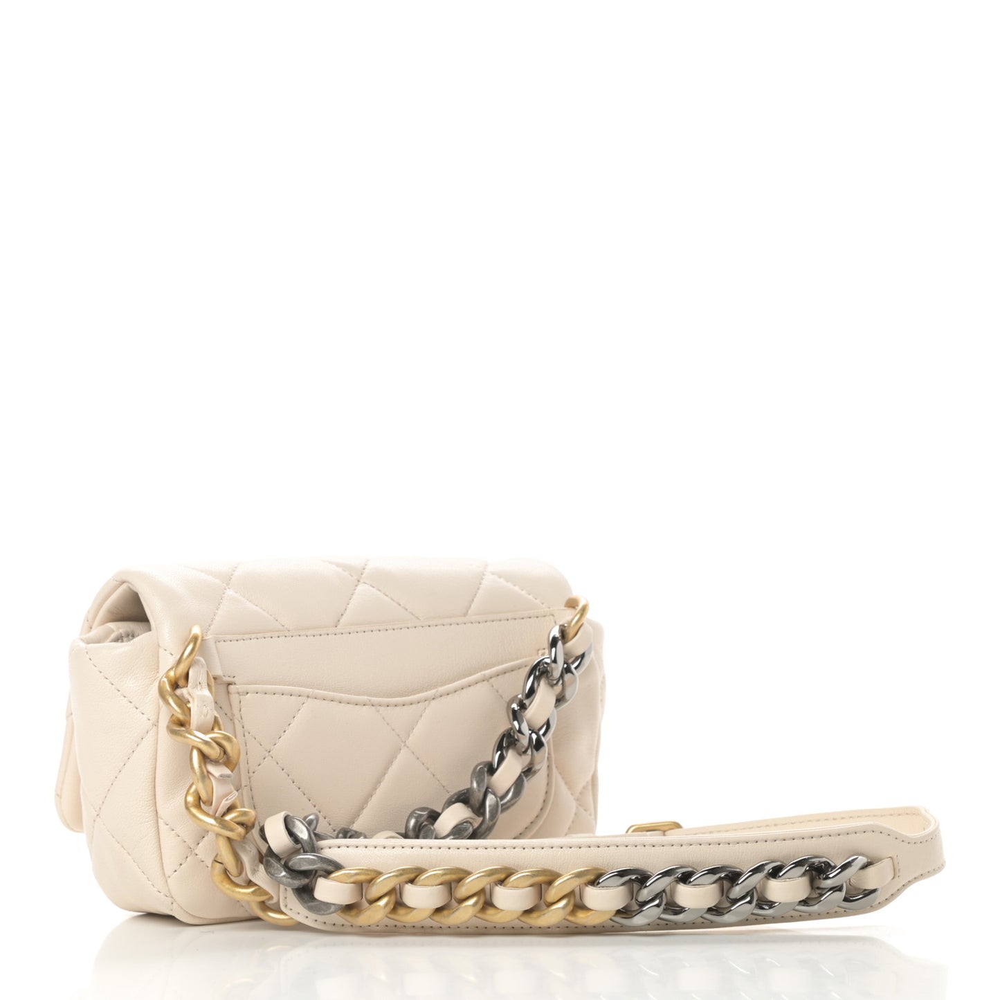 Lambskin Quilted Chanel 19 Waist Bag Light Beige