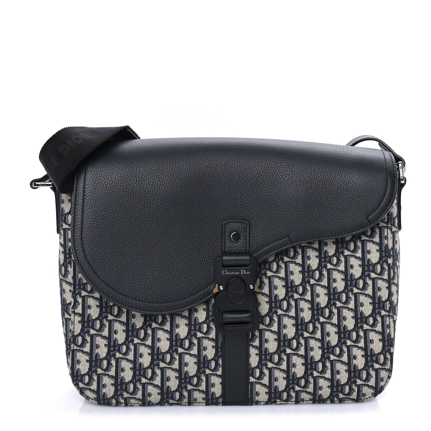 Christian Dior Oblique Jacquard Grained Calfskin Medium Saddle Messenger Bag Beige Black 1 of 7