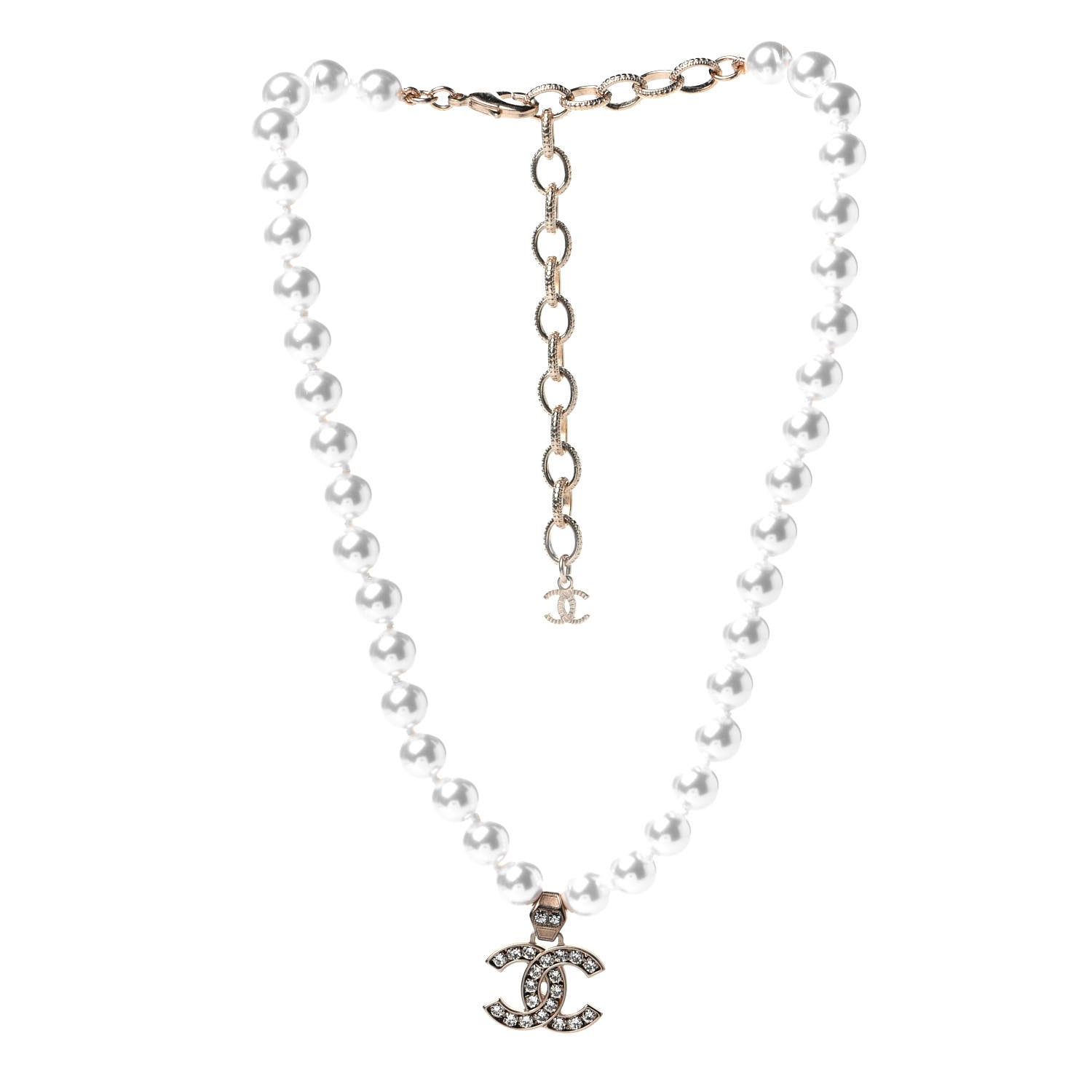 Chanel Pearl Crystal CC Short Necklace Gold 2 of 4