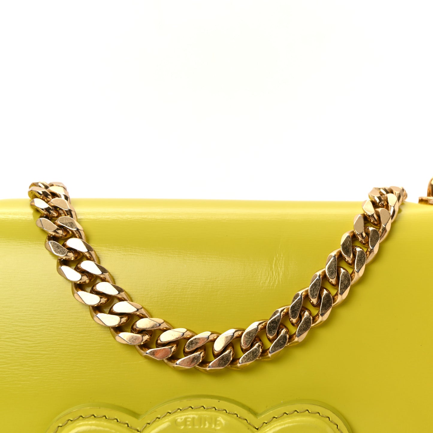Shiny Calfskin Cuir Triomphe Chain Shoulder Bag Anis