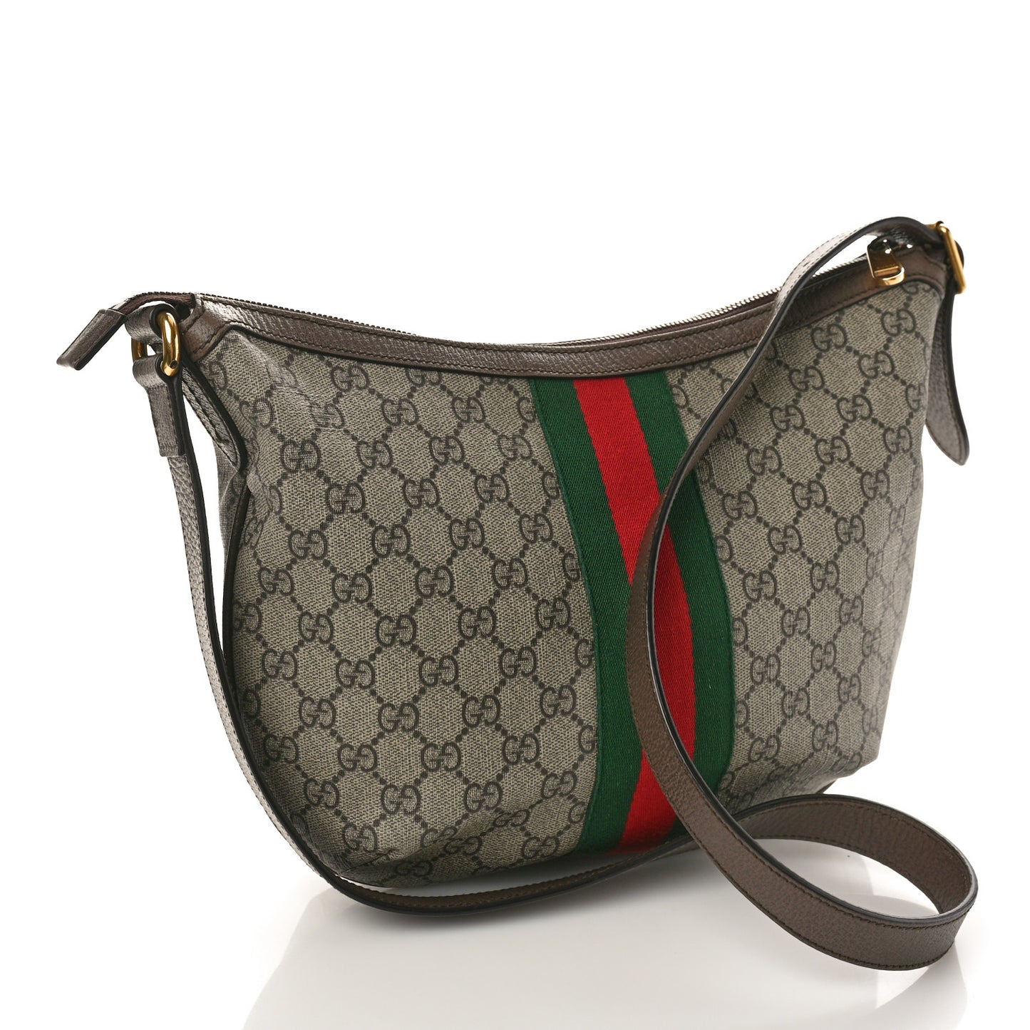 GG Supreme Monogram Web Small Ophidia Half Moon Hobo Brown