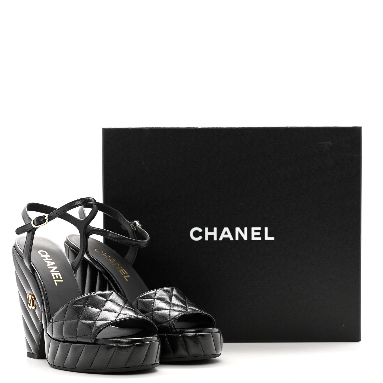 Chanel Shiny Lambskin Quilted Platform Sandals 39 Black 12 of 12