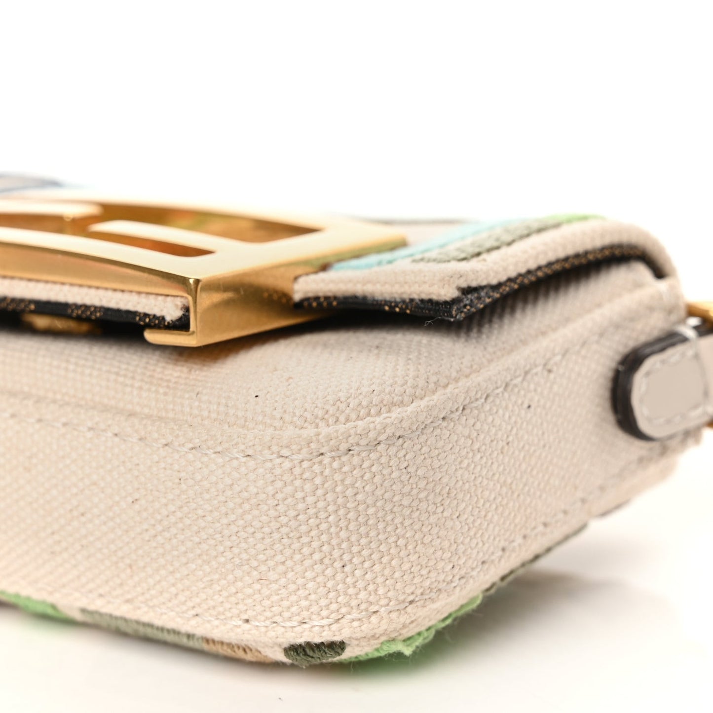Canvas Nappa FF Multicolor Embroidered Nano Maxi Buckle Baguette Charm Grezzo Multicolor Latte