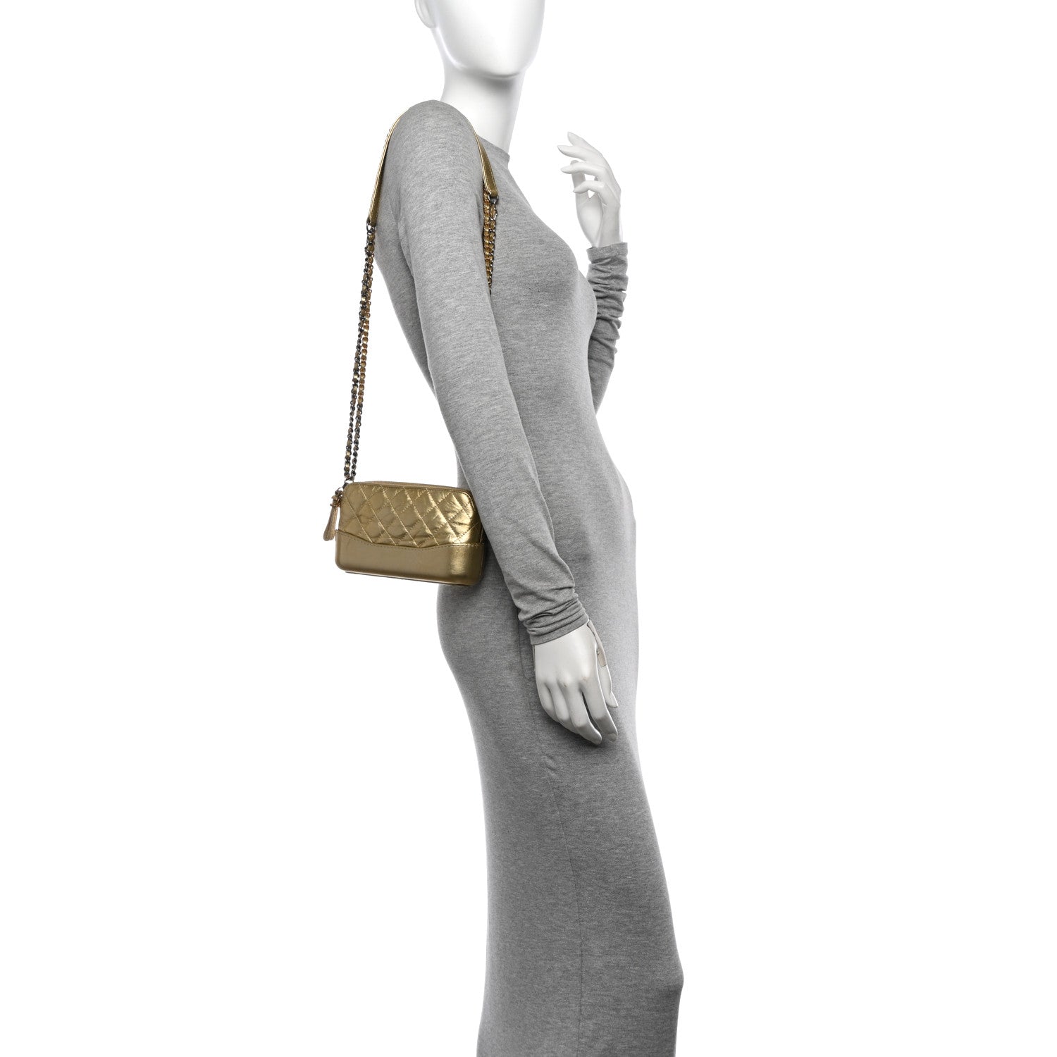 Chanel Metallic Aged Calfskin Quilted Small Gabrielle Clutch With Chain Gold 2 of 11