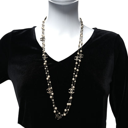 Chanel Pearl Metal Quilted CC Long Necklace Gold 2 of 5