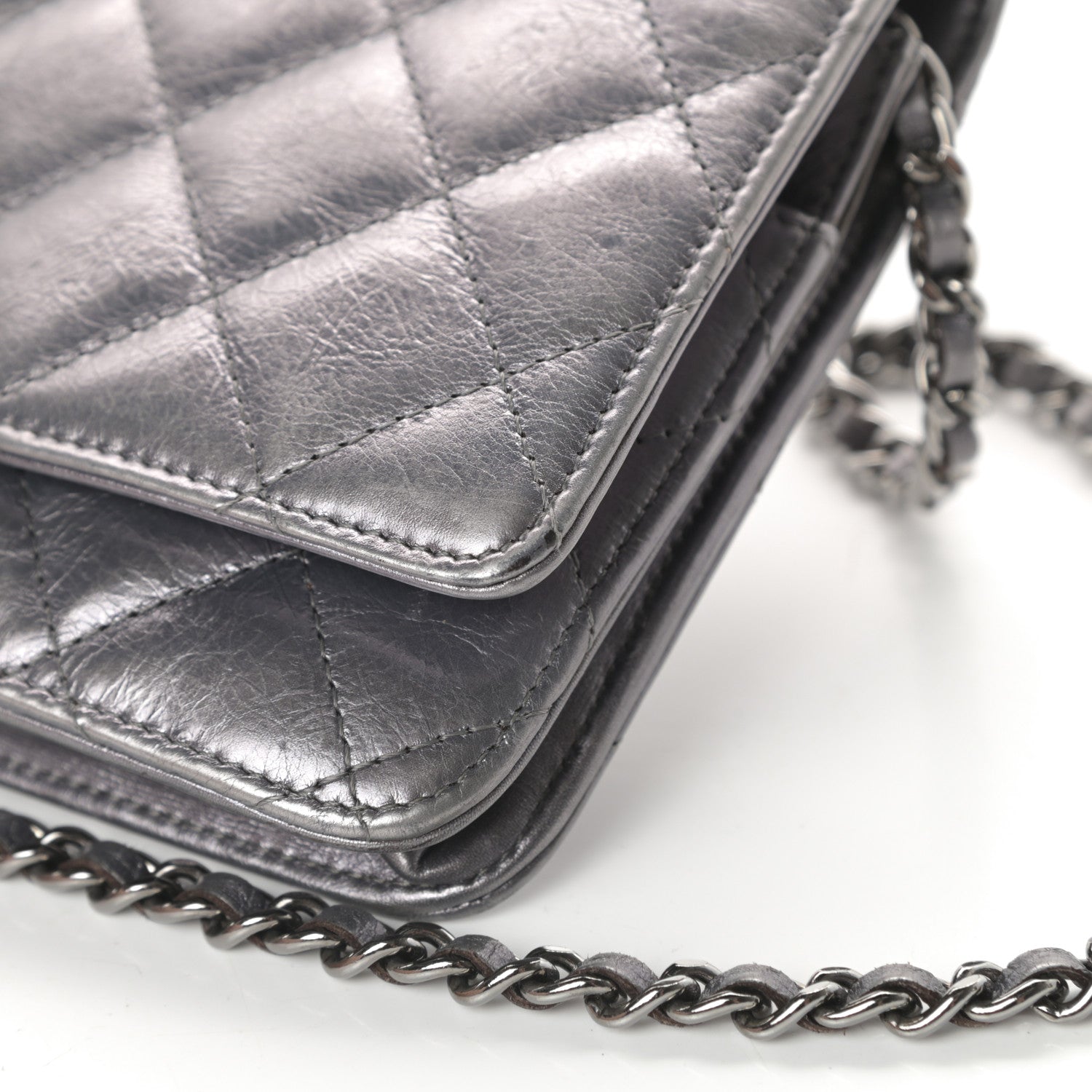 Chanel Metallic Aged Calfskin Quilted Reissue Wallet On Chain WOC Dark Silver 14 of 17