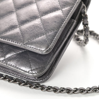 Chanel Metallic Aged Calfskin Quilted Reissue Wallet On Chain WOC Dark Silver 14 of 17