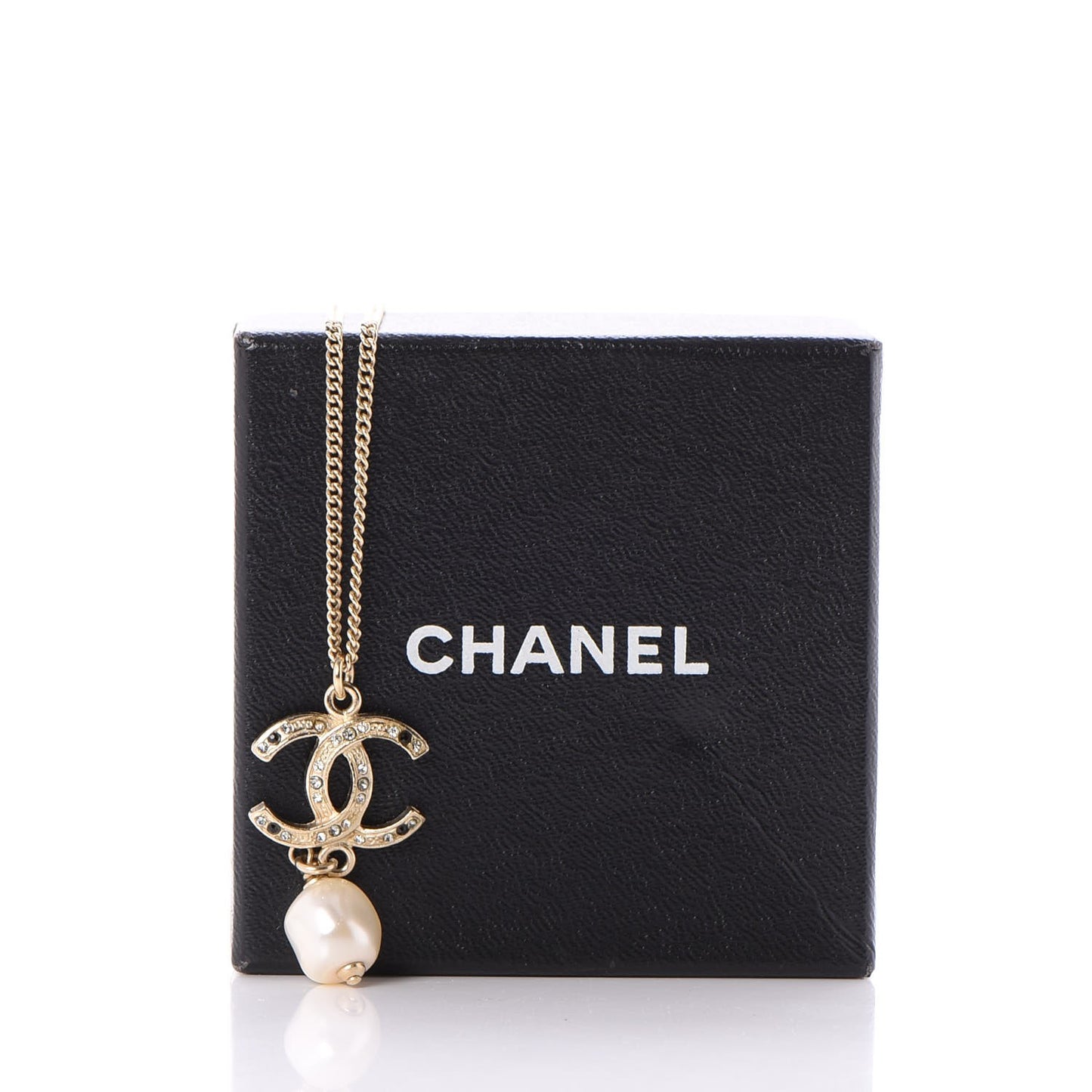 Pearl CC Drop Necklace Black Gold