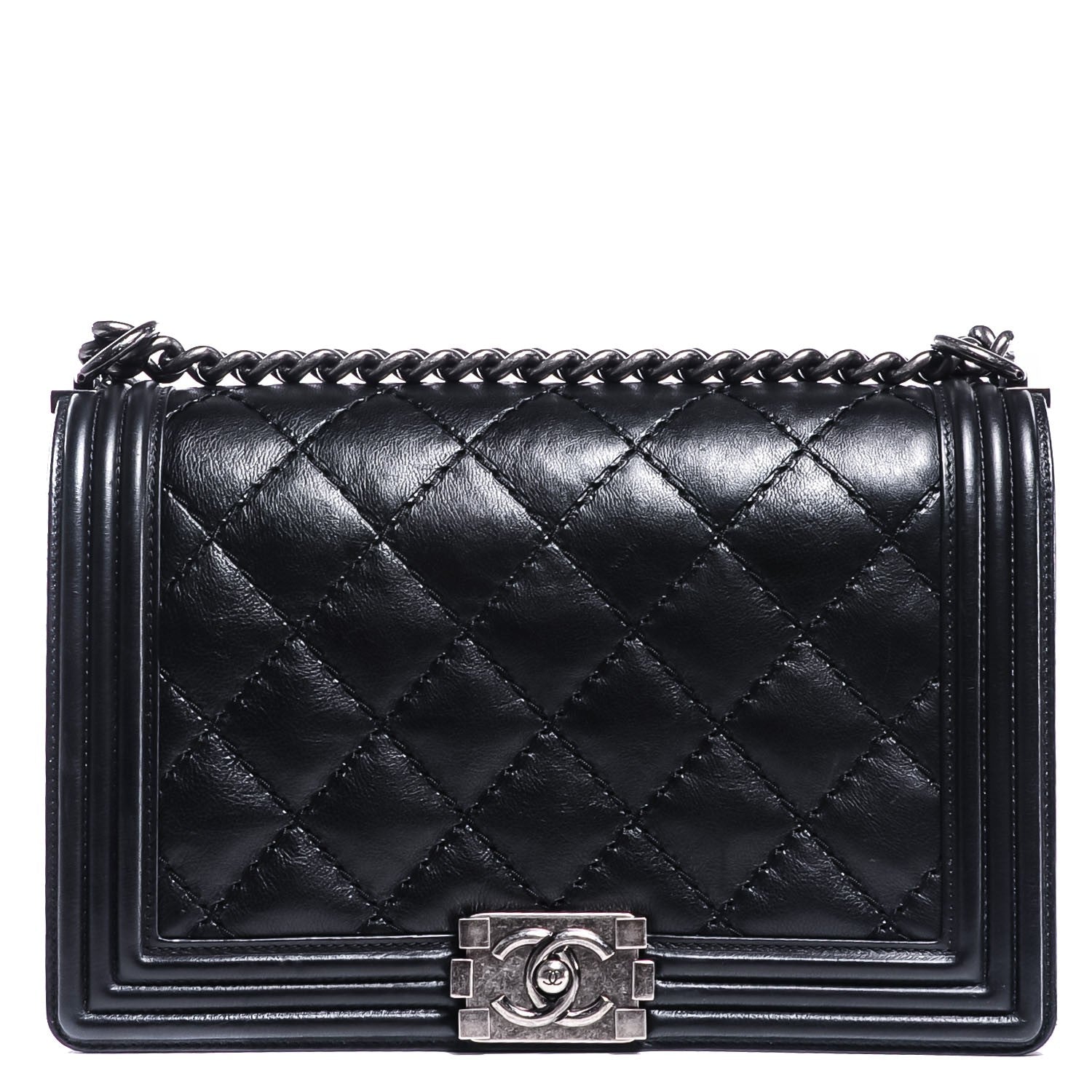 Chanel Calfskin Quilted Double Stitch New Medium Boy Flap Black 1 of 8