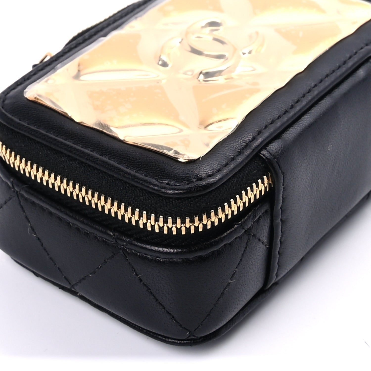 Chanel Lambskin Quilted Mini Golden Plate Clutch With Chain  Black 8 of 9