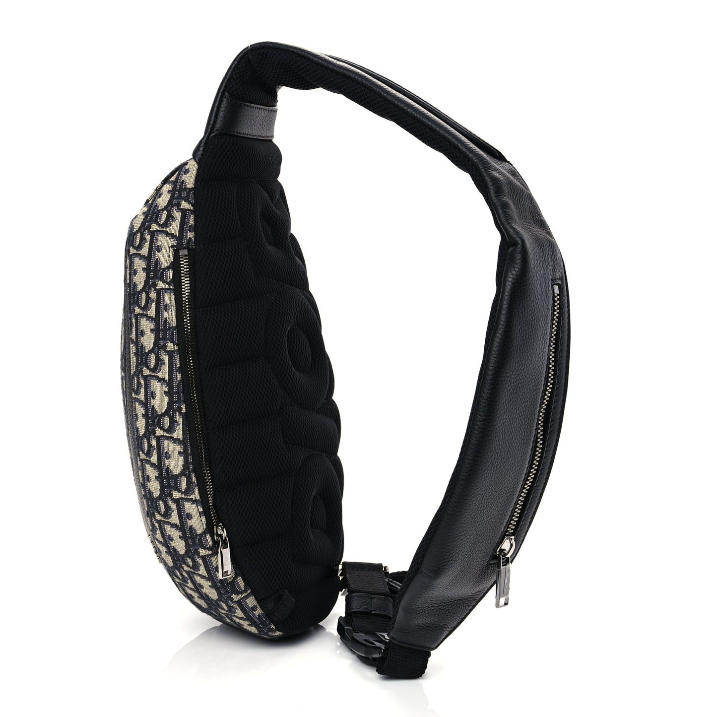 Grained Calfskin Oblique Scarab Sling Bag Blue Black