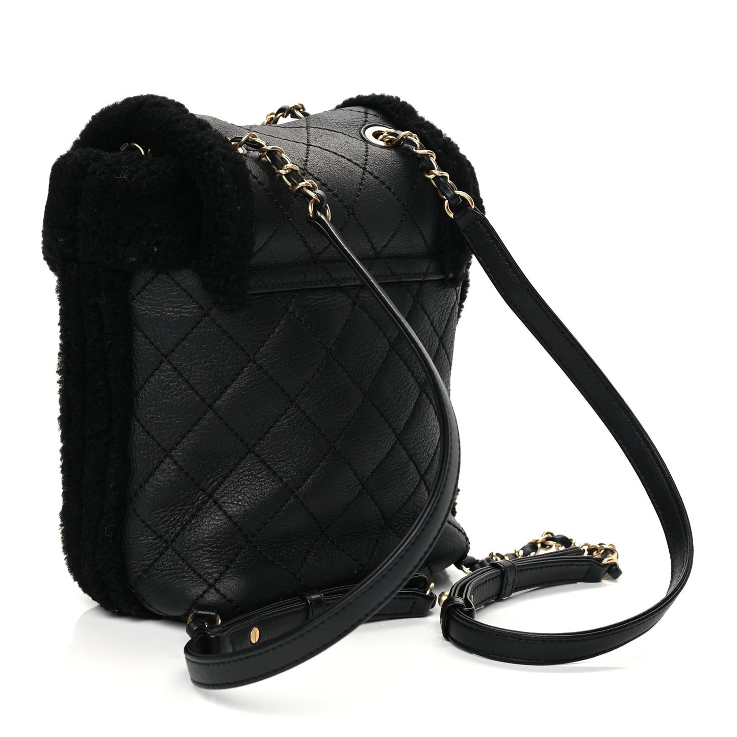 Lambskin Shearling Quilted CC Backpack Black