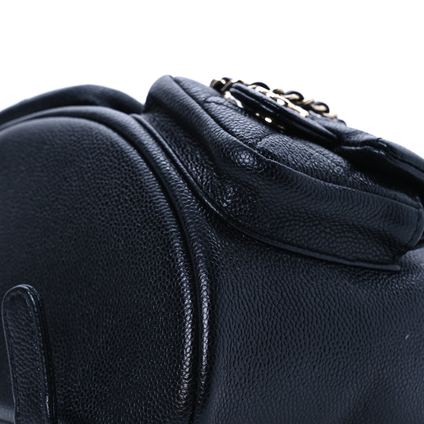 Shiny Caviar Quilted Small Duma Pockets Drawstring Backpack Black