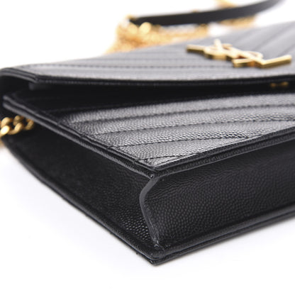 Saint Laurent Grain De Poudre Matelasse Chevron Monogram Envelope Chain Wallet Black 7 of 12