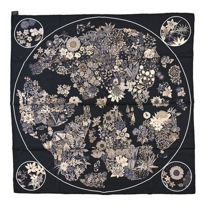 Hermes Silk Planifleurs Scarf 90 Black Gris Parchemin 1 of 3