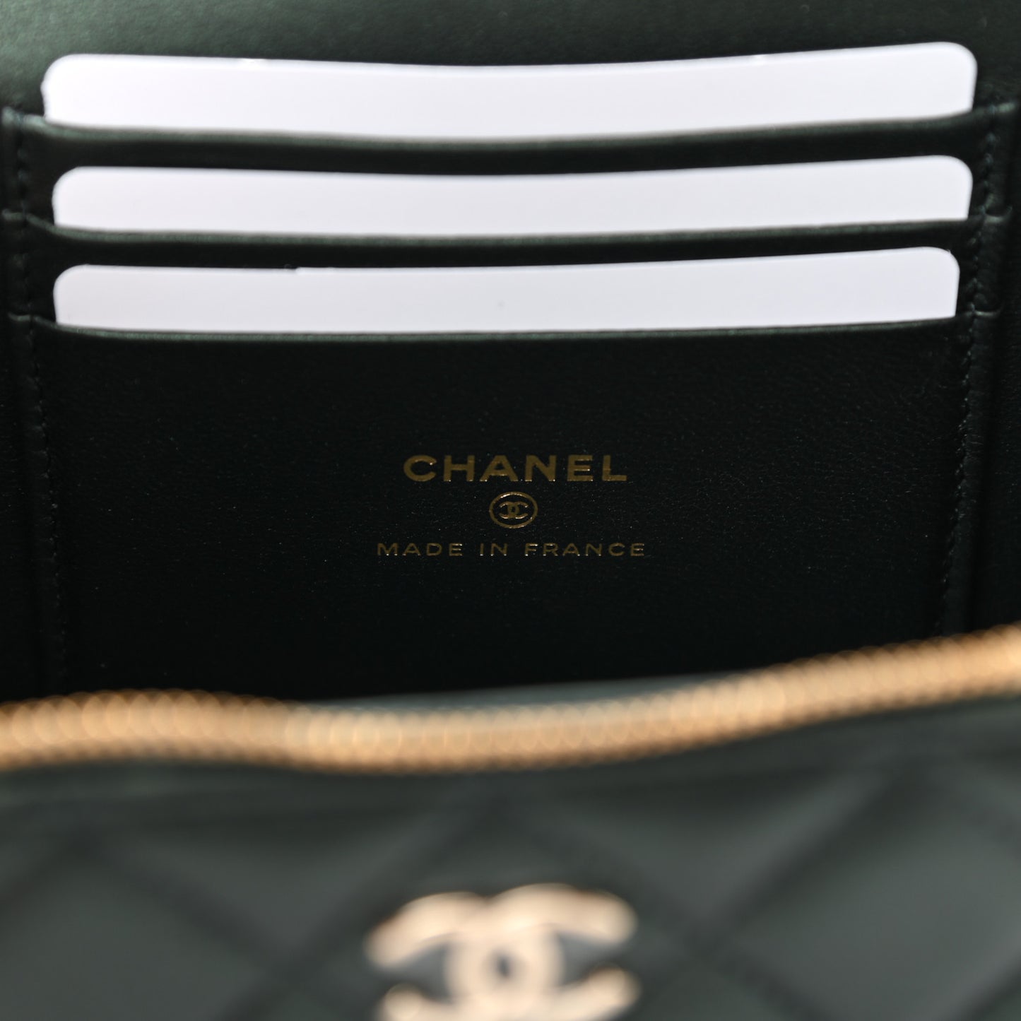 Iridescent Lambskin Quilted Small Top Handle Vanity Case With Chain Green