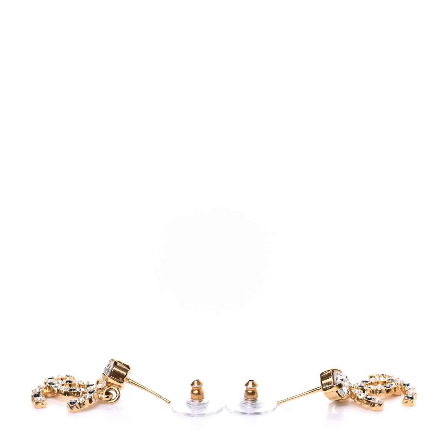 Chanel Resin Crystal Pearl CC Drop Earrings Gold Black 3 of 5