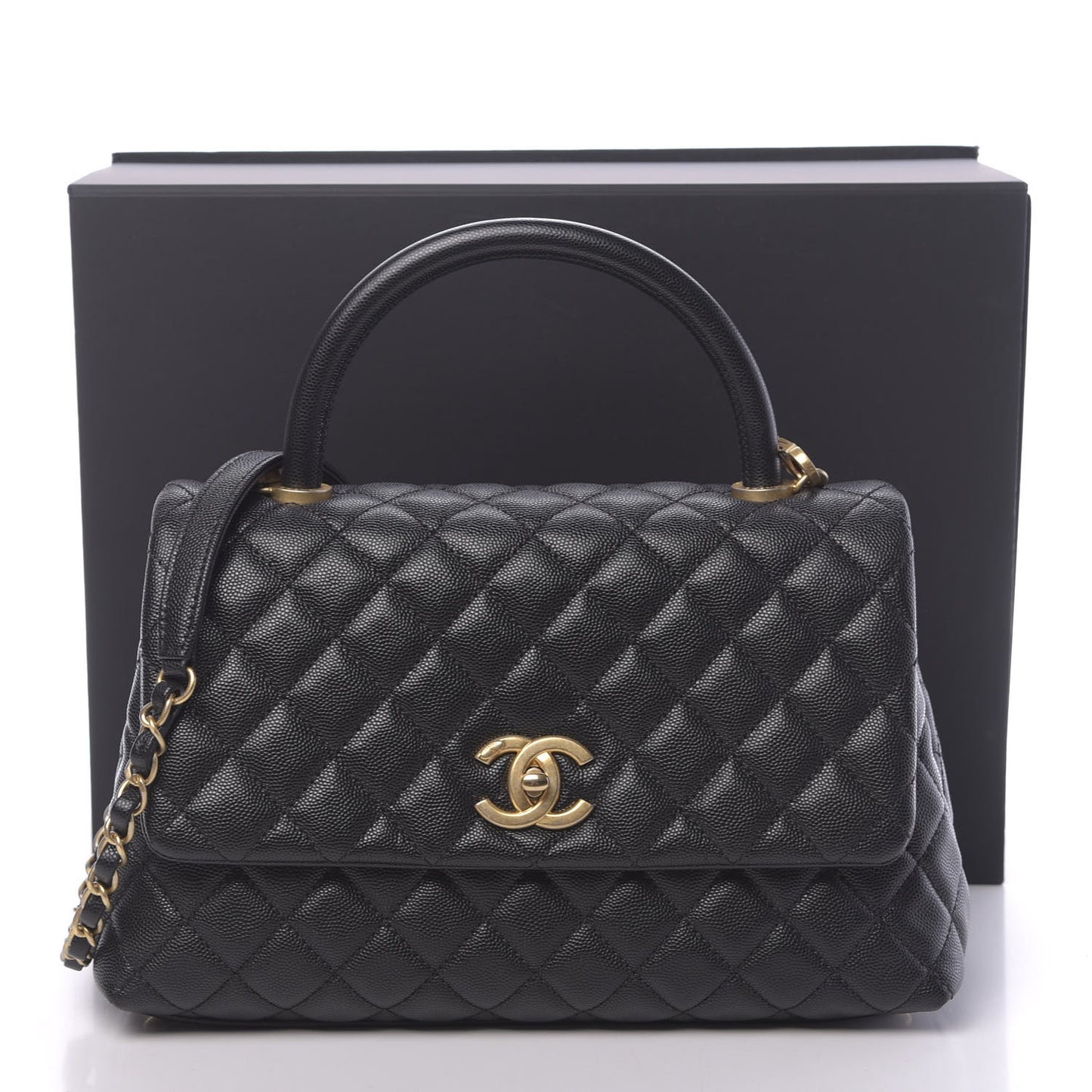 Caviar Quilted Small Coco Handle Flap Black